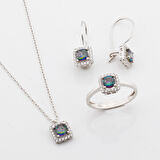 Mistik Topaz Taşlı Kare Montür Gümüş Takım