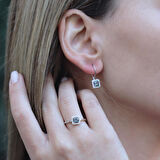 Mistik Topaz Taşlı Kare Montür Gümüş Takım