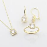 Zirkon Taşlı Kare Montür Gold Kaplama Takım