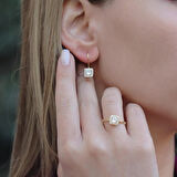 Zirkon Taşlı Kare Montür Gold Kaplama Takım