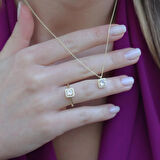 Zirkon Taşlı Kare Montür Gold Kaplama Takım