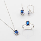 Kök Safir Taşlı Baget Gümüş Takım