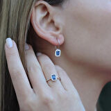 Kök Safir Taşlı Baget Gümüş Takım