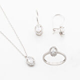 Zirkon Taşlı Mini Oval Montür Gümüş Takım