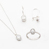 Zirkon Taşlı Mini Oval Montür Gümüş Takım