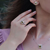 Sitrin Taşlı 925 Ayar Gümüş Pırlanta Montür Takım