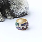 Wonderland Map Çift Taraflı Renkli Mine İşli Gümüş Yüzük