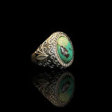 Firüze Taşlı İşlemeli Oksitli Gümüş Erkek Yüzük