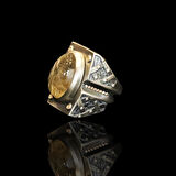 İğneli Kuvars Taşlı Okistli Gümüş Erkek Yüzük