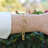 Kalp Apm Zirkon Taşlı Gold Gümüş Bileklik