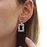 Dörtgen Taşlı Trend Gümüş Küpe