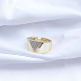 Üçgen Taşlı Gold Ayarlanabilir Gümüş Yüzük