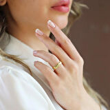 Damla Bombeli Gold Ayarlanabilir Gümüş Yüzük