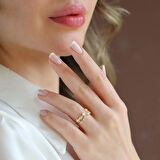 Taşlı Trend Ayarlanabilir Gold Gümüş Yüzük