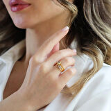 Taşlı Trend Ayarlanabilir Gold Gümüş Yüzük