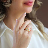 Taşlı Trend Ayarlanabilir Gold Gümüş Yüzük