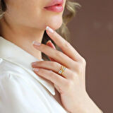 Taşlı Trend Ayarlanabilir Gold Gümüş Yüzük