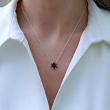 Ametist Taşlı Lotus Çiçekli Gümüş Set