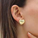 Kalp Bombeli Gold Kaplama Gümüş Küpe