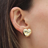 Kalp Bombeli Gold Kaplama Gümüş Küpe