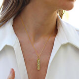 Love Taşlı Plaka Gold Gümüş Kolye