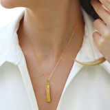 Love Taşlı Plaka Gold Gümüş Kolye