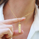 Love Taşlı Plaka Gold Gümüş Kolye