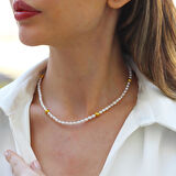 Yuvarlak Gold Kaplama Gümüş İnci Kolye