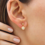 Mini İncili Kutup Yıldızı Gümüş Küpe