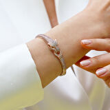 Kaplan Başlı Zirkon Taşlı Rose Gold Gümüş Set