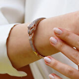 Kaplan Başlı Zirkon Taşlı Rose Gold Gümüş Set