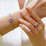 Kaplan Başlı Zirkon Taşlı Rose Gold Gümüş Set