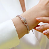 Kaplan Başlı Zirkon Taşlı Rose Gold Gümüş Set