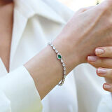 Damla Yeşil Zirkon Taşlı Gümüş Bileklik