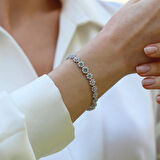 Yeşil Zirkon Taşlı Çiçek Su Yolu Gümüş Bileklik