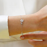 Çiçek Zirkon Taşlı Gümüş Bileklik