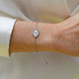 Renkli Taşlı Göz Modeli Gümüş Bileklik