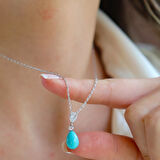 Turkuaz Taşlı Damla Gümüş Set