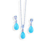Turkuaz Taşlı Damla Gümüş Set