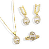 Baget Kesim Oval Montürlü Zirkon Taşlı Gold KaplamaGümüş Set