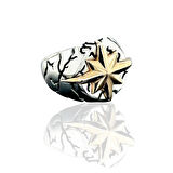 Kutup Yıldızı Desenli Gümüş Erkek Yüzük