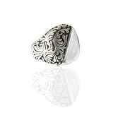 Yarı Desenli Oksitli Gümüş Erkek Yüzük