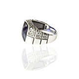 Bakla Desen Safir Taşlı Gümüş Erkek Yüzük