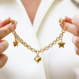 Kalp Yıldızlı Hallow Gold Gümüş Bileklik