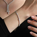 Baget Taşlı Sarkıt Modeli Gümüş Set