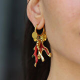 Mercan Modeli Pul Gold Gümüş Küpe