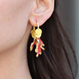 Mercan Modeli Pul Gold Gümüş Küpe