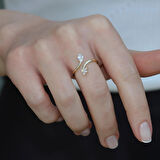 Damla Çiçek Taşlı Gold Gümüş Yüzük