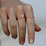 Kelebek İkili Gold Gümüş Yüzük