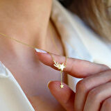 Kuyruklu Mineli Gold Gümüş Kolye